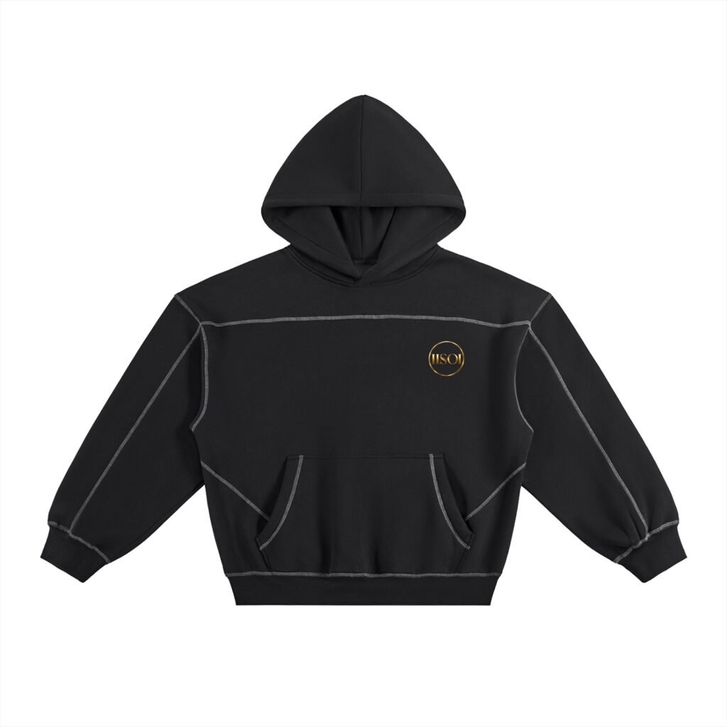 Contrast-Stitched Boxy Fleece Hoodie